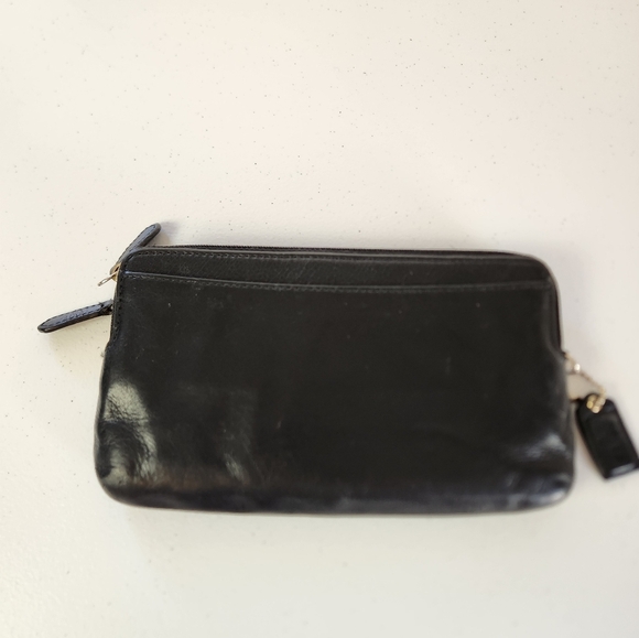 Coach Black Leather Double Zip Wallet Clutch Minimalist Designer Office - Picture 5 of 10